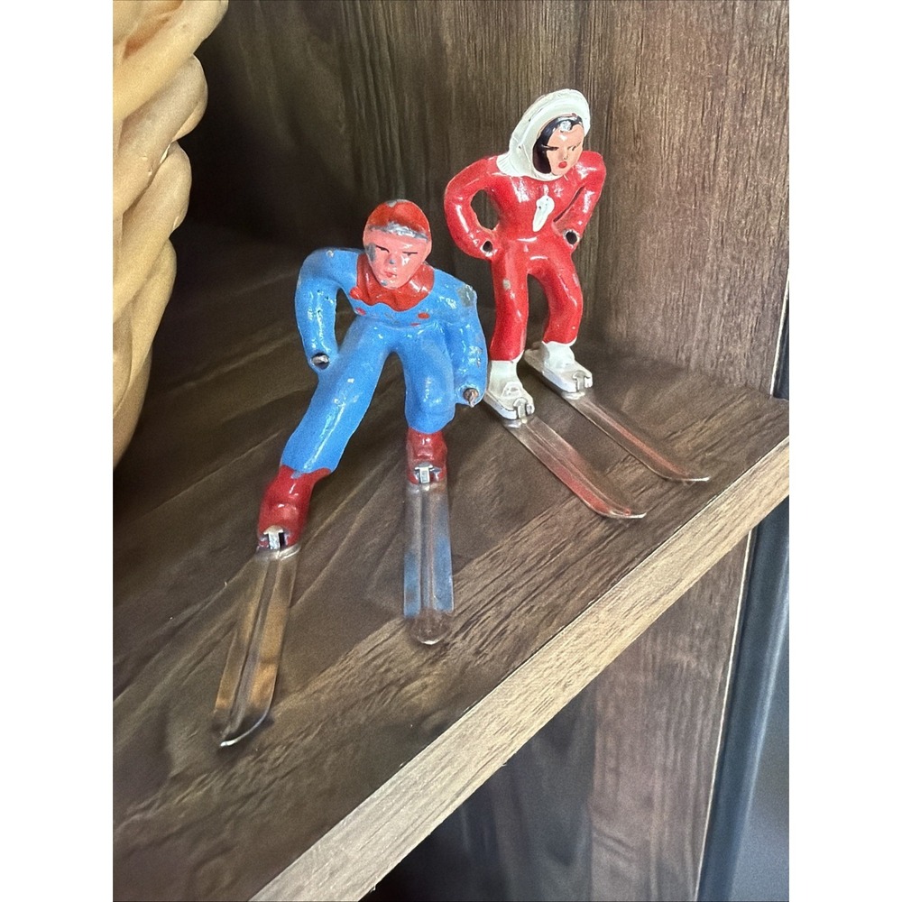 Barclay Lead Metal Figures  Downhill Skier Red Suit Winter vintage